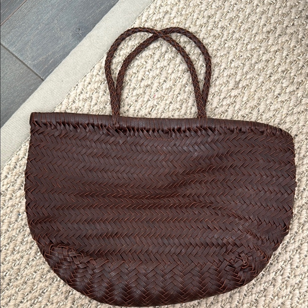 Woven Straw Tote Bag - Dark Brown